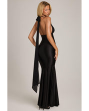 Satin Jersey Halterneck Maxi Dress | Women's Black