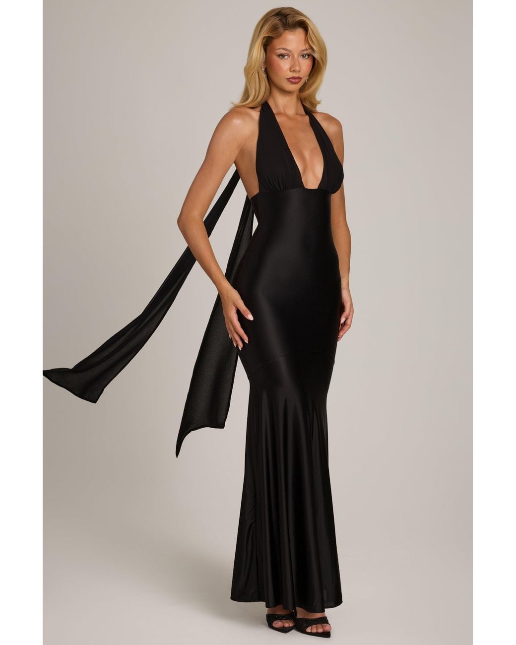 Satin Jersey Halterneck Maxi Dress | Women's Black