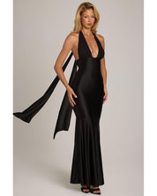 Satin Jersey Halterneck Maxi Dress | Women's Black