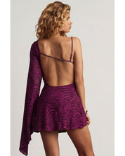 Devoré One-Sleeve A-Line Mini Dress | Women's Purple Velvet Dress