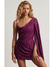 Devoré One-Sleeve A-Line Mini Dress | Women's Purple Velvet Dress