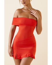 Asymmetric Ruched One-Shoulder Mini Dress | Women's Red Jersey