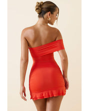 Asymmetric Ruched One-Shoulder Mini Dress | Women's Red Jersey