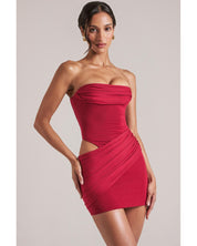 Bandeau Cowl Bodycon Mini Dress | Women's Red Modal Premium