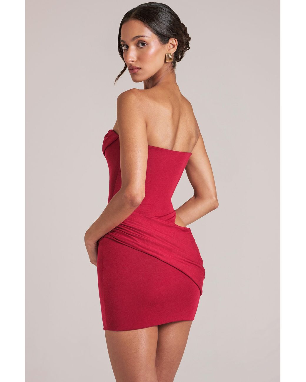 Bandeau Cowl Bodycon Mini Dress | Women's Red Modal Premium