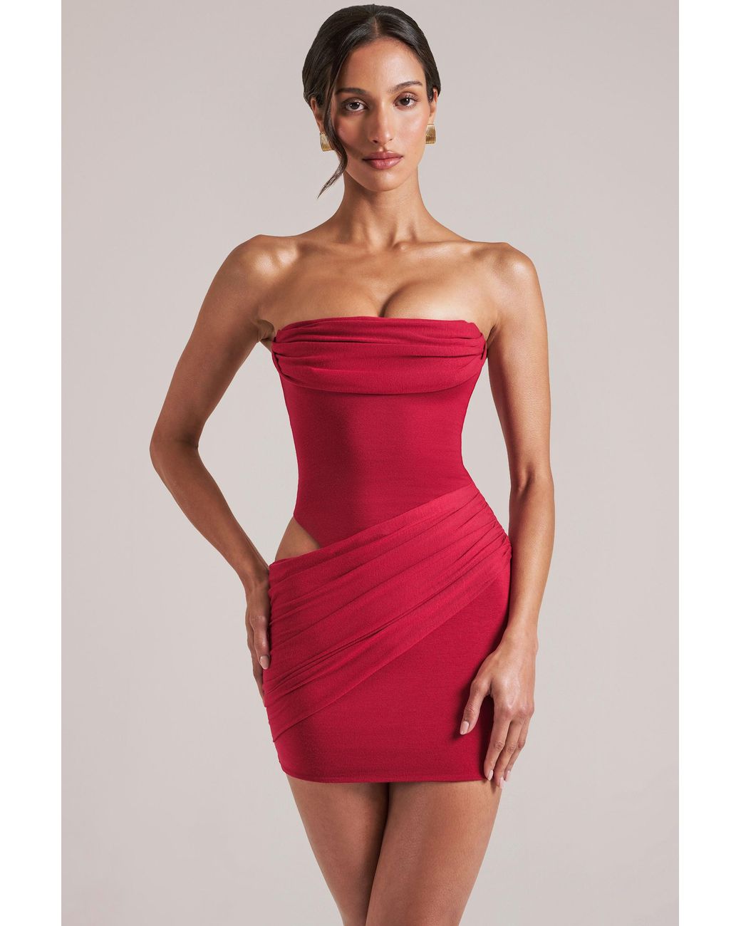 Bandeau Cowl Bodycon Mini Dress | Women's Red Modal Premium