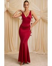 Bow-Detail Draped Open-Back Maxi Gown | Women's Red Modal Evening Gown