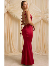 Bow-Detail Draped Open-Back Maxi Gown | Women's Red Modal Evening Gown