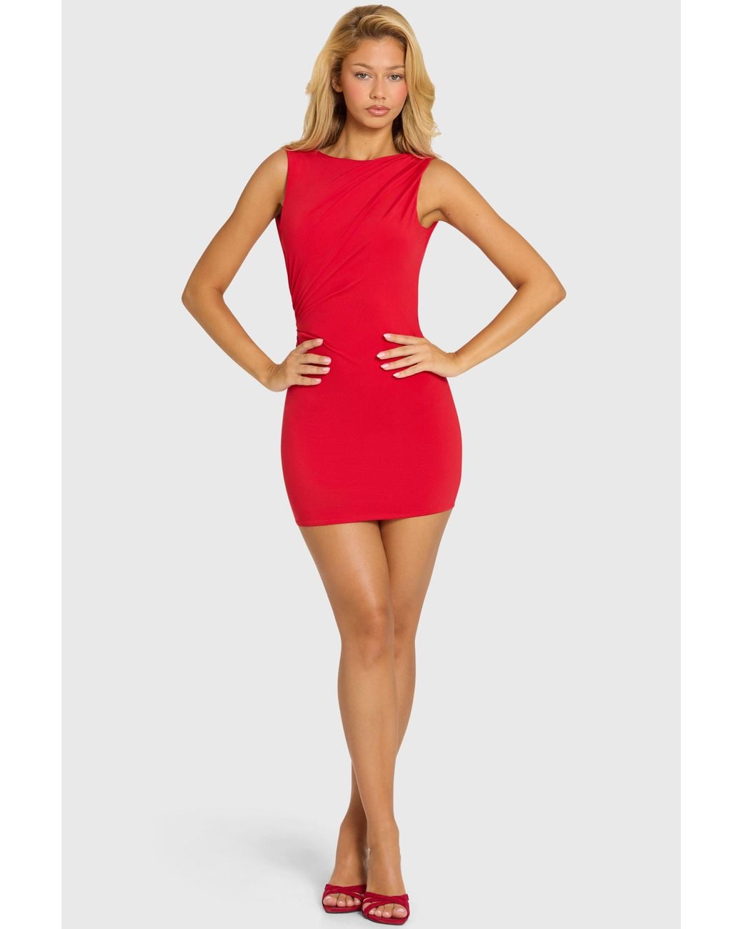 Draped Backless Mini Dress | Women's Red Stretch Crepe Jersey