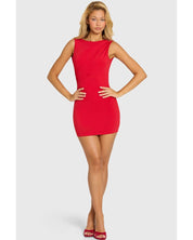 Draped Backless Mini Dress | Women's Red Stretch Crepe Jersey