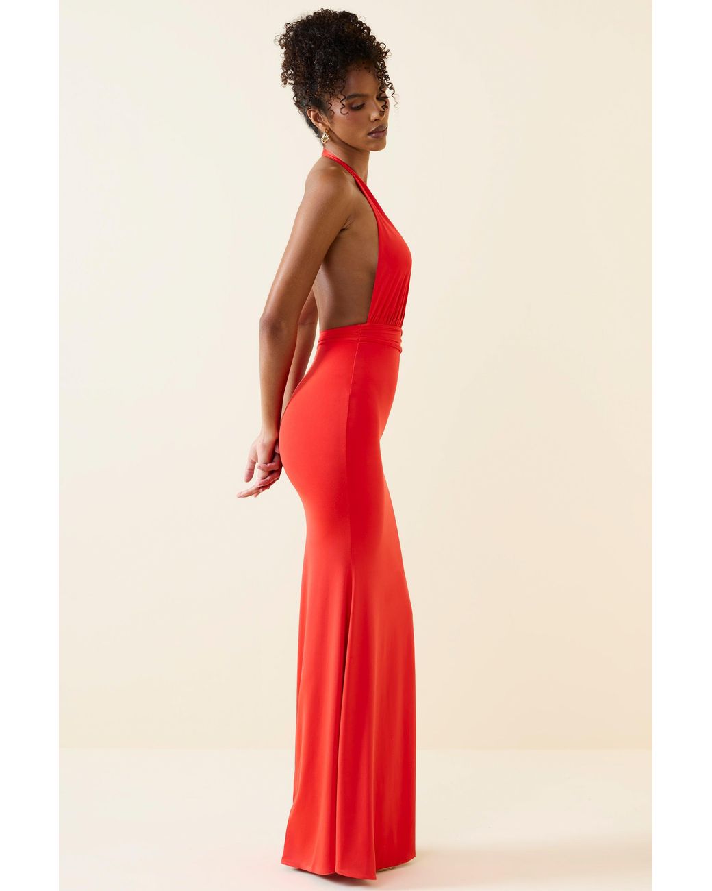 Halterneck Cut-Out Maxi Dress | Women's Red Slinky Jersey
