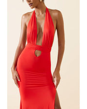 Halterneck Cut-Out Maxi Dress | Women's Red Slinky Jersey
