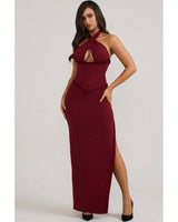 Halterneck Lace-Up Corset Maxi Dress | Women's Red Georgette
