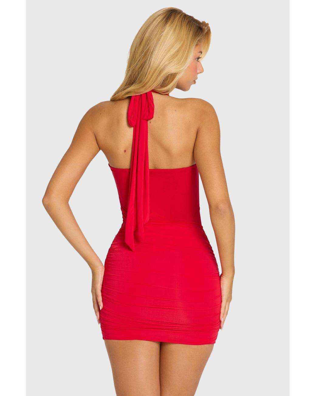 Halterneck Draped Mini Dress | Women's Red Jersey Body-Hugging
