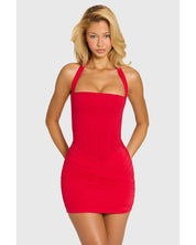 Halterneck Draped Mini Dress | Women's Red Jersey Body-Hugging