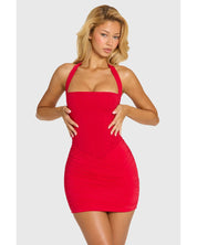 Halterneck Draped Mini Dress | Women's Red Jersey Body-Hugging