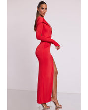 Hooded Long Sleeve Maxi Dress | Women's Red Bodycon Jersey