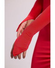 Hooded Long Sleeve Maxi Dress | Women's Red Bodycon Jersey