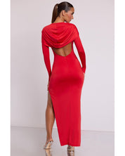 Hooded Long Sleeve Maxi Dress | Women's Red Bodycon Jersey