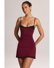 Modal Lace-Trim Peekaboo Mini Dress | Women's Red