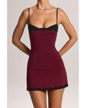 Modal Lace-Trim Peekaboo Mini Dress | Women's Red