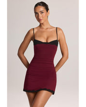 Modal Lace-Trim Peekaboo Mini Dress | Women's Red