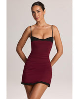 Modal Lace-Trim Peekaboo Mini Dress | Women's Red