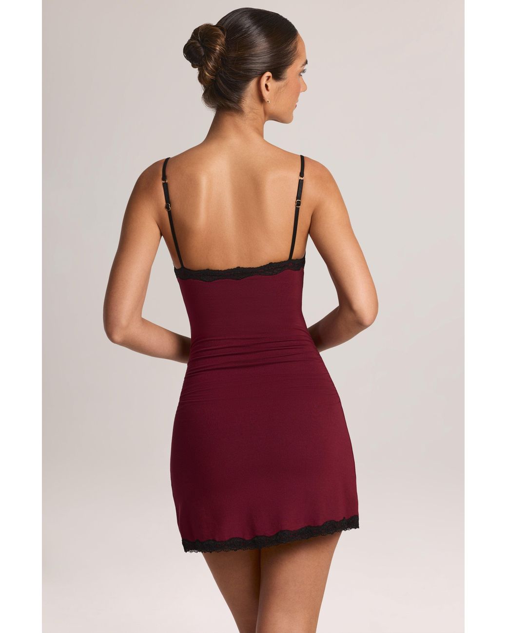 Modal Lace-Trim Peekaboo Mini Dress | Women's Red