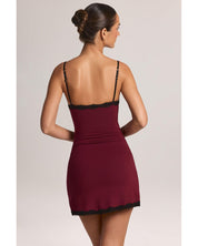 Modal Lace-Trim Peekaboo Mini Dress | Women's Red