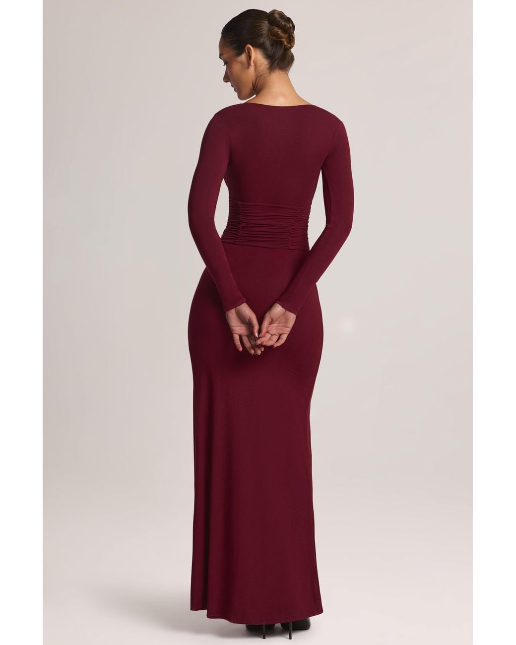 Modal Long-Sleeve Maxi Dress | Women's Red Wrap Bodycon