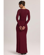 Modal Long-Sleeve Maxi Dress | Women's Red Wrap Bodycon