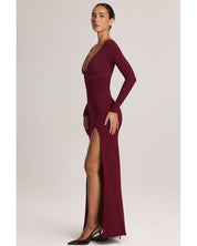 Modal Long-Sleeve Maxi Dress | Women's Red Wrap Bodycon