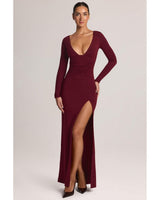 Modal Long-Sleeve Maxi Dress | Women's Red Wrap Bodycon