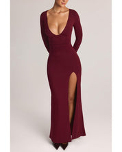 Modal Long-Sleeve Maxi Dress | Women's Red Wrap Bodycon