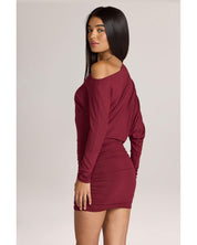 Modal Off-Shoulder Mini Dress | Women's Red Ruched with Full Lining