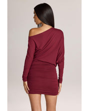 Modal Off-Shoulder Mini Dress | Women's Red Ruched with Full Lining