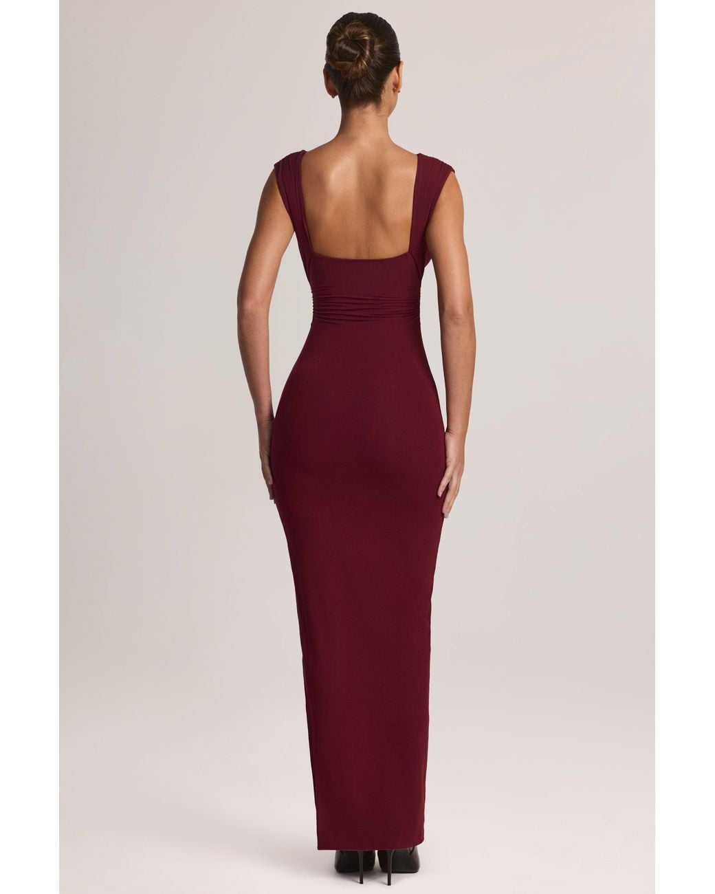 Modal Plunge-Neck Maxi Dress | Women's Red Gathered Waist Dress