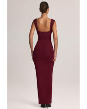 Modal Plunge-Neck Maxi Dress | Women's Red Gathered Waist Dress