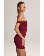 Ponte Bardot Lace-Up Mini Dress | Women's Red Off-Shoulder Bodycon