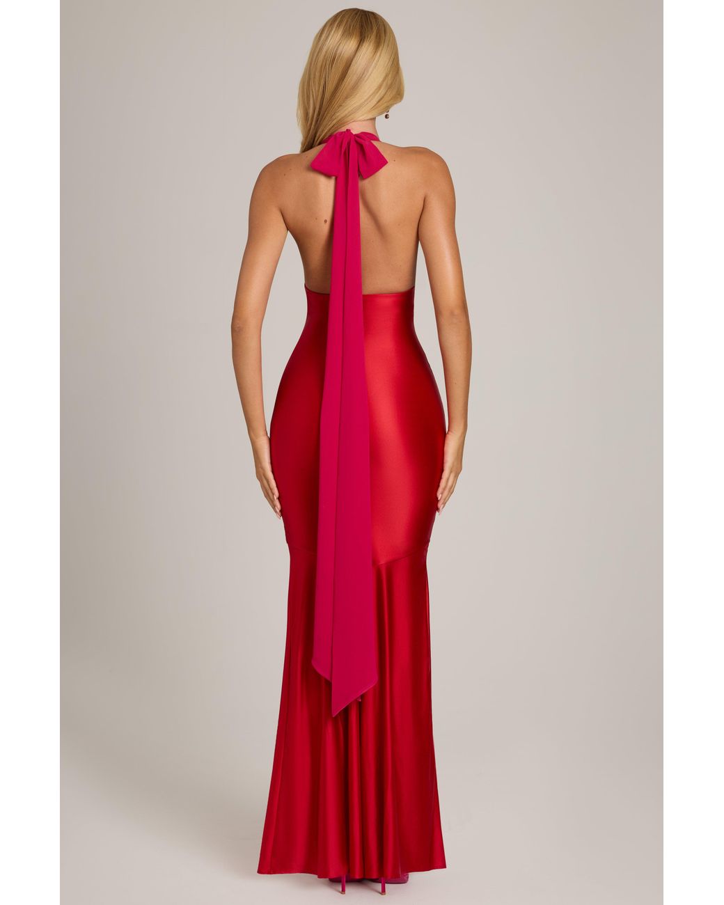 Satin Jersey Halterneck Maxi Dress | Women's Red Plunge Maxi