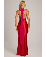 Satin Jersey Halterneck Maxi Dress | Women's Red Plunge Maxi