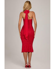 Sequin Lace Midaxi Dress | Women's Red Halterneck with Side Zip