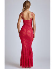 Sheer Lace Fishtail Gown | Women's Red Semi-Sheer Mesh