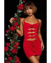Rose Detail Cut-Out Mini Dress | Women's Red Slinky Jersey