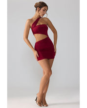 Ruched Cut-Out Mini Dress | Women's Red Dual-Layer Slinky Jersey