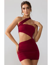 Ruched Cut-Out Mini Dress | Women's Red Dual-Layer Slinky Jersey