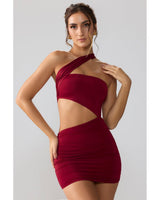 Ruched Cut-Out Mini Dress | Women's Red Dual-Layer Slinky Jersey