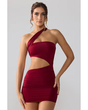 Ruched Cut-Out Mini Dress | Women's Red Dual-Layer Slinky Jersey