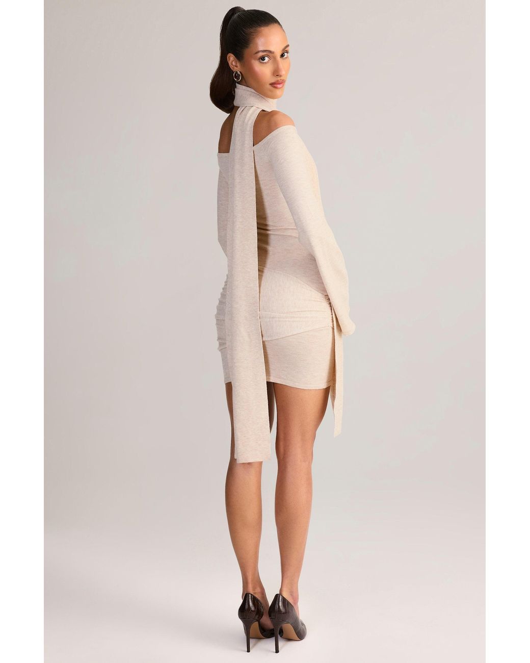 Knit Scarf Off-Shoulder Mini Dress | Women's White Knit Two-Piece Set