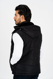 Padded Hooded Gilet | Men's Gilet | Men Padded Hooded Fur Black Khaki Red Blue